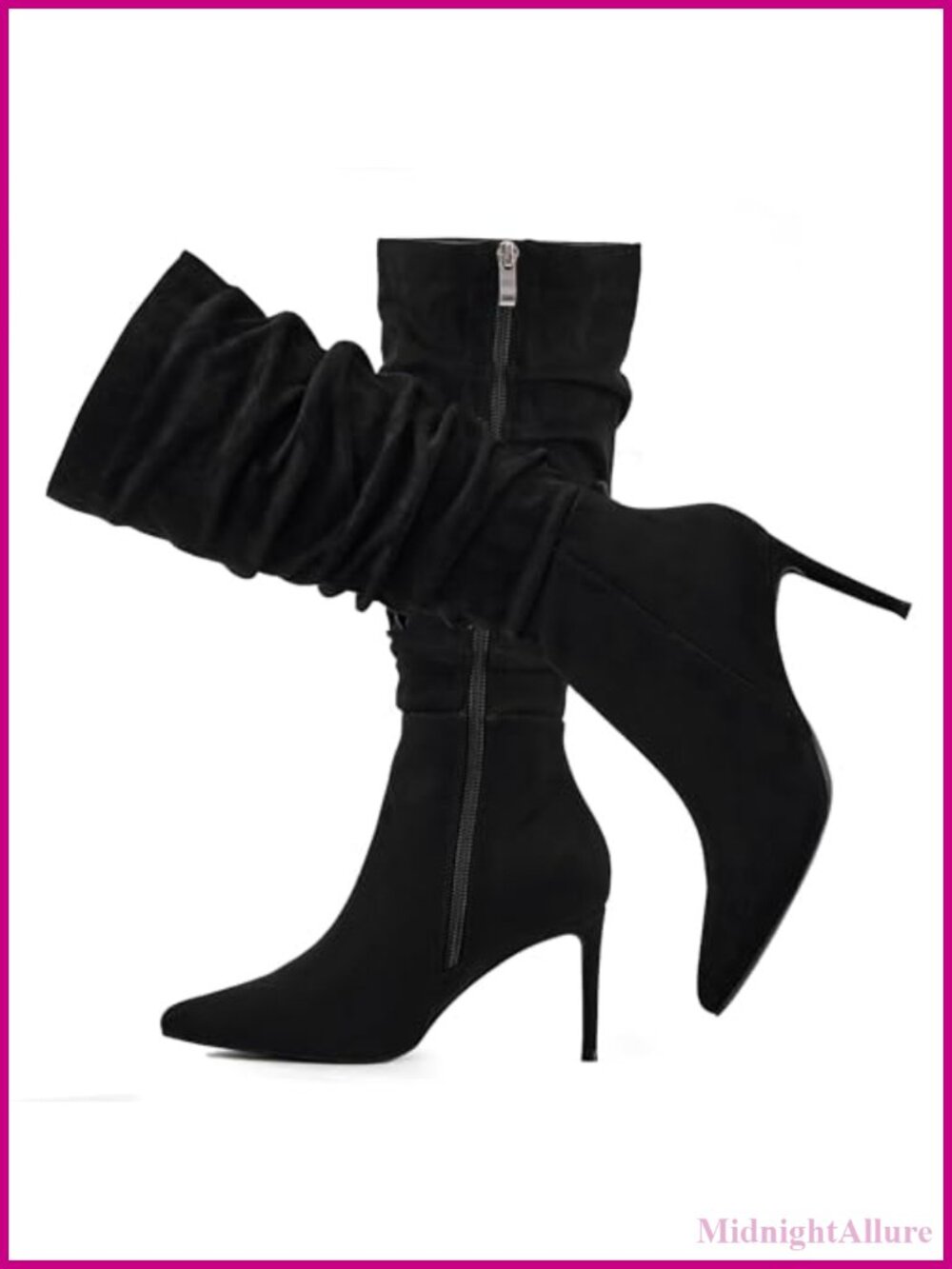 Women's Mid Calf Pointed Toe Stiletto Heel Side Zip Tall Dress Boots